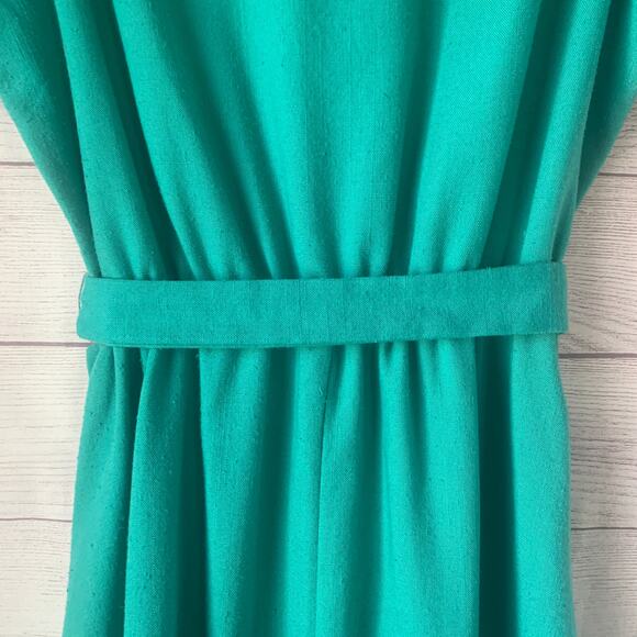Vintage Germaine Teal Green Dress with Belt Short Sleeves 70s 80s Size 16 - Picture 10 of 14
